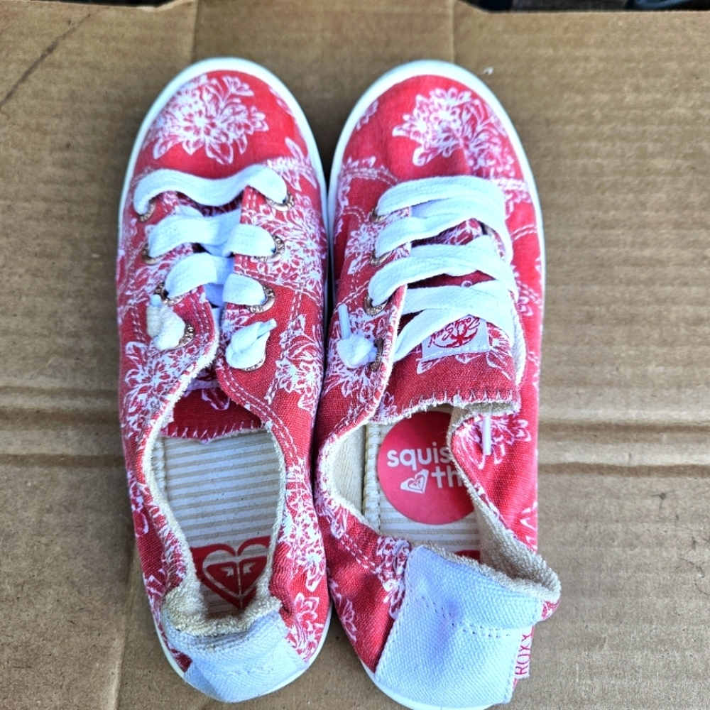 Roxy Red White Floral Casual Lace Sneakers Shoes Size 3 - Picture 11 of 16